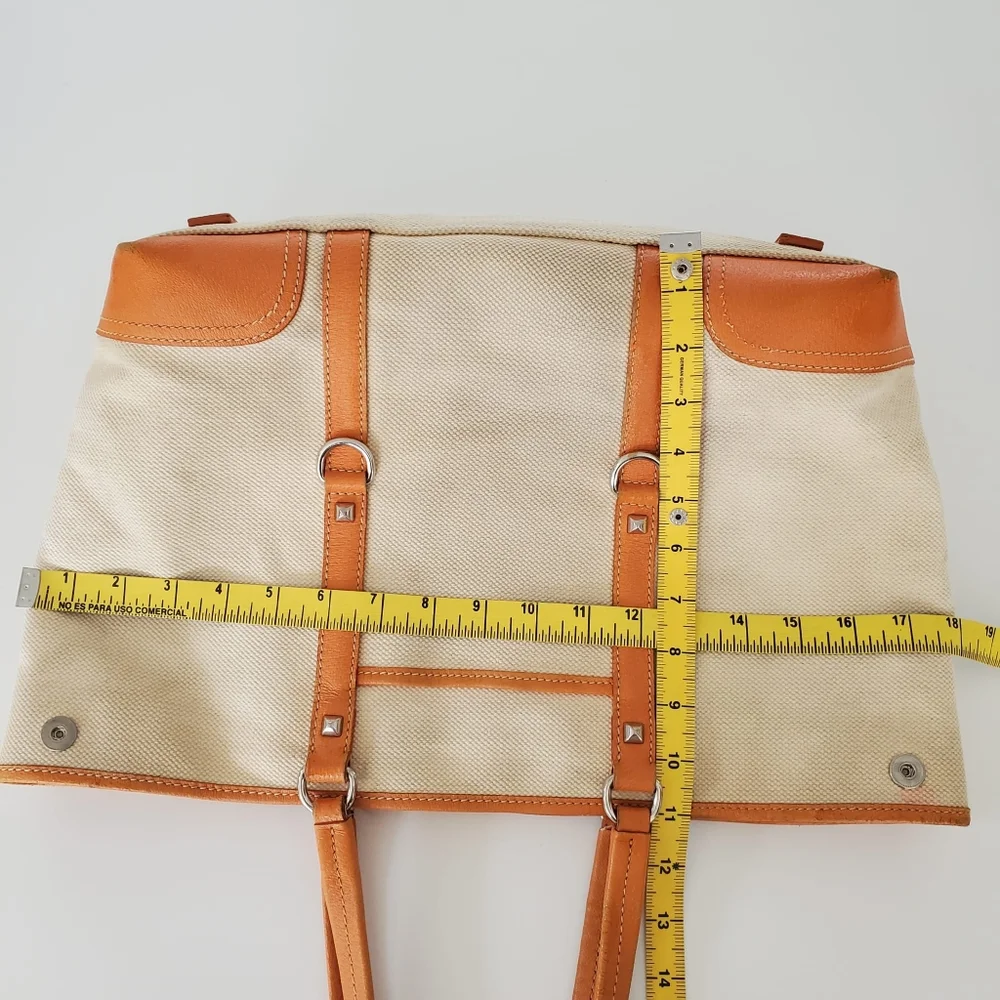 Prada Beige Canvas and Orange Leather TrimTote Bag
